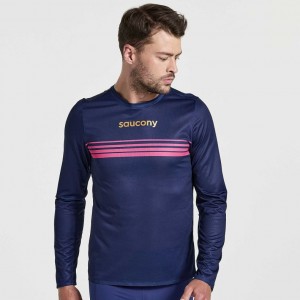 Tricou Saucony Elite Long Sleeve Barbati Bleumarin | ROMANIA WRHZKU