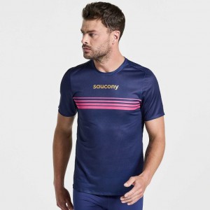 Tricou Saucony Elite Scurte Sleeve Barbati Bleumarin | ROMANIA VUCFZJ