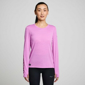 Tricou Saucony Stopwatch Graphic Long Sleeve Dama Violet | ROMANIA IKMYZH