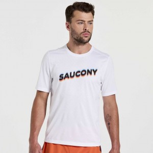 Tricou Saucony Stopwatch Graphic Scurte Sleeve Barbati Albi | ROMANIA KCDZFG