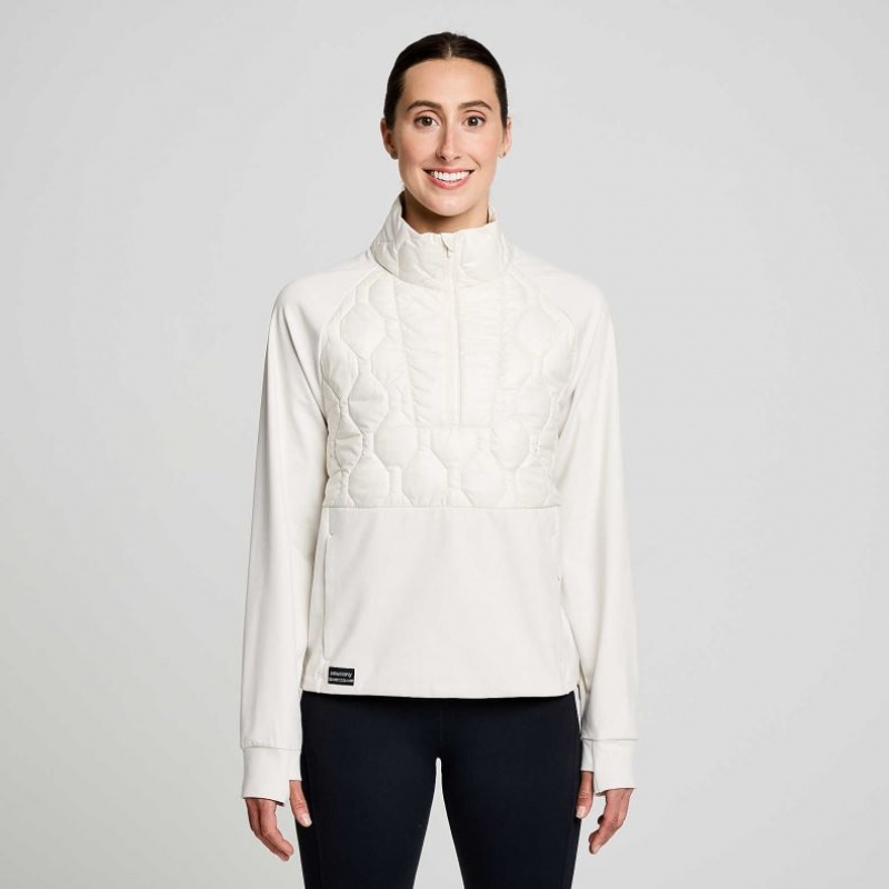 Hanorac Saucony Solstice Oysterpuff 1/2 Zip Dama Albi | ROMANIA GSMQIW