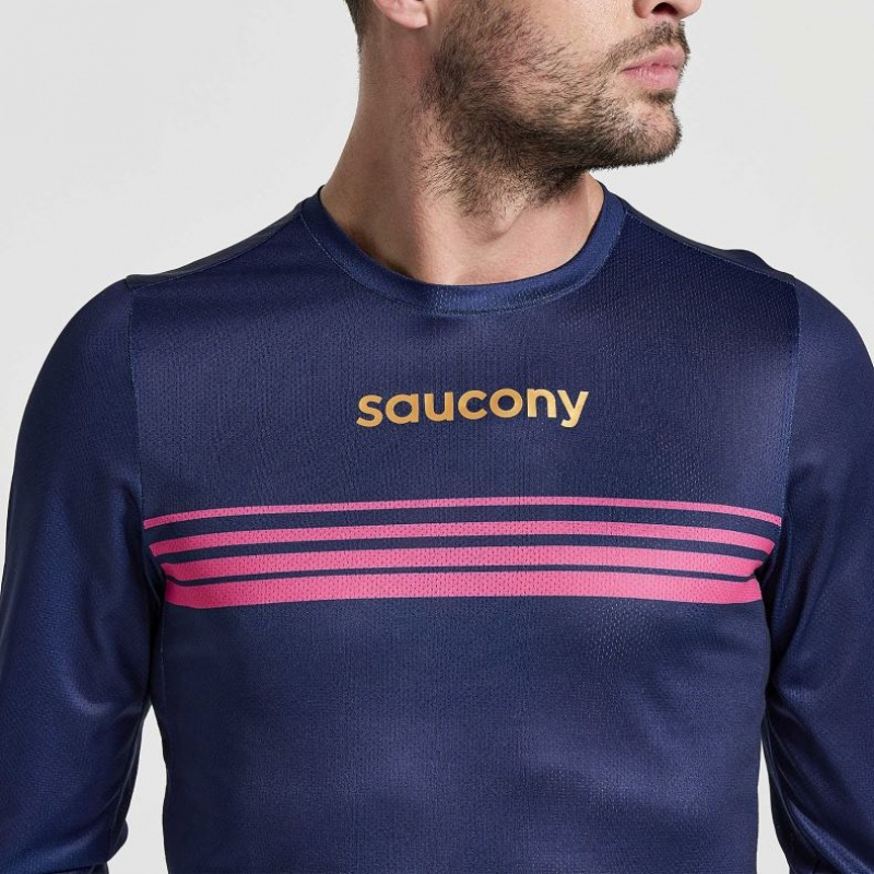 Tricou Saucony Elite Long Sleeve Barbati Bleumarin | ROMANIA WRHZKU