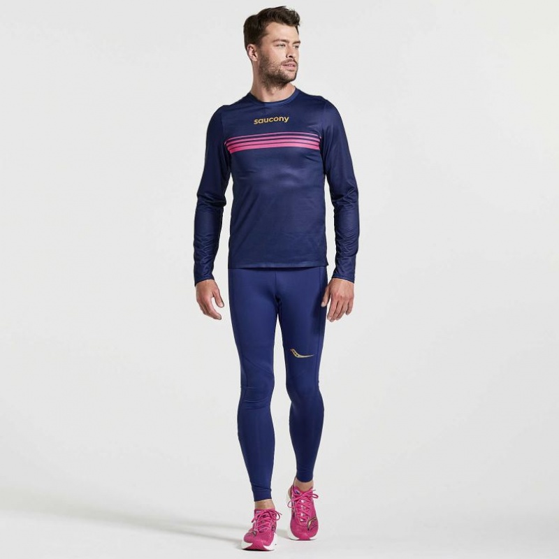 Tricou Saucony Elite Long Sleeve Barbati Bleumarin | ROMANIA WRHZKU