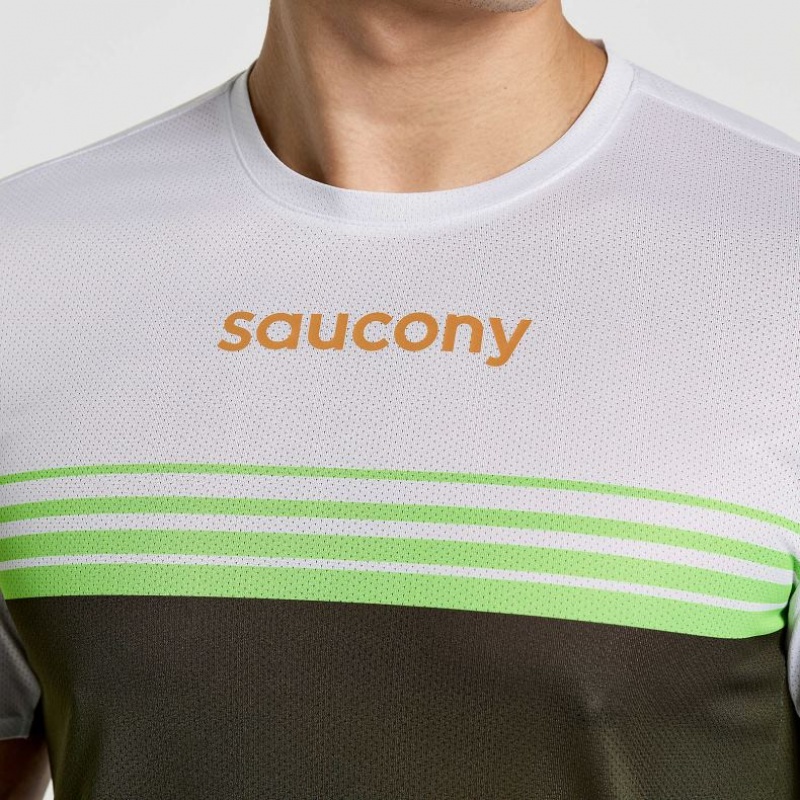 Tricou Saucony Elite Scurte Sleeve Barbati Albi Negrii | ROMANIA NACDUV