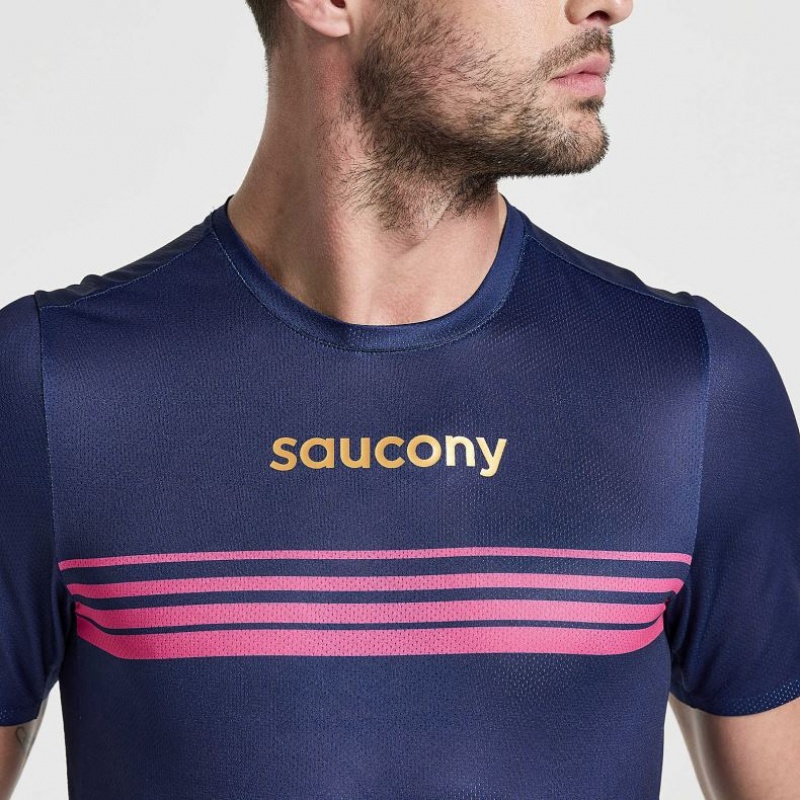 Tricou Saucony Elite Scurte Sleeve Barbati Bleumarin | ROMANIA VUCFZJ