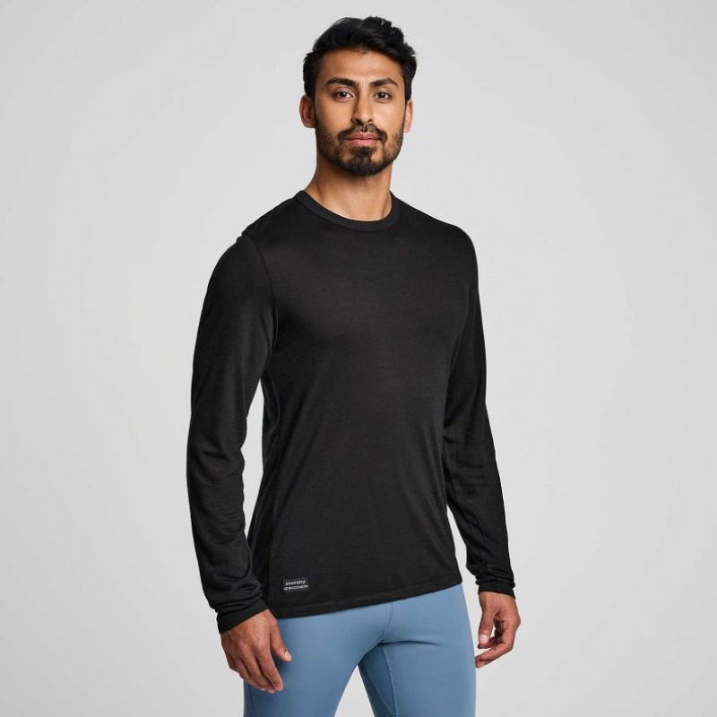 Tricou Saucony Peregrine Merino Long Sleeve Barbati Negrii | ROMANIA OYUFHS