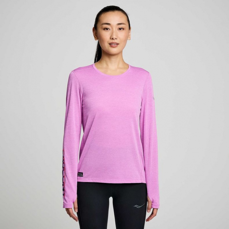 Tricou Saucony Stopwatch Graphic Long Sleeve Dama Violet | ROMANIA IKMYZH