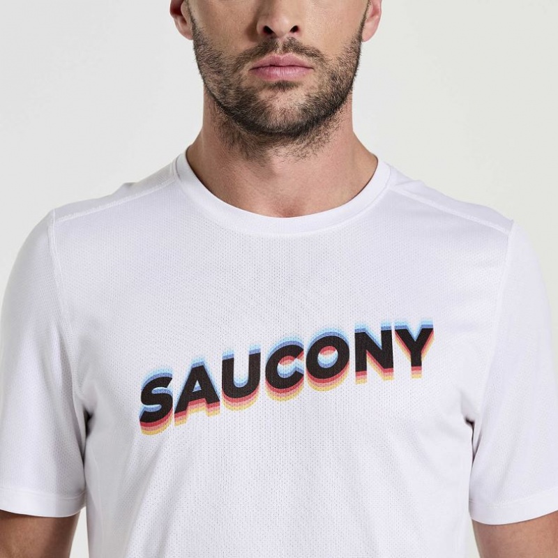 Tricou Saucony Stopwatch Graphic Scurte Sleeve Barbati Albi | ROMANIA KCDZFG