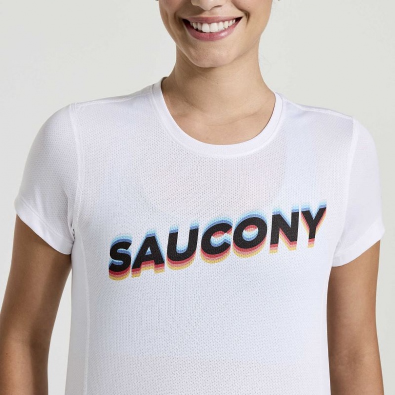 Tricou Saucony Stopwatch Graphic Scurte Sleeve Dama Albi | ROMANIA SEKVTG